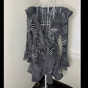 Black and White Tie Waist Dress